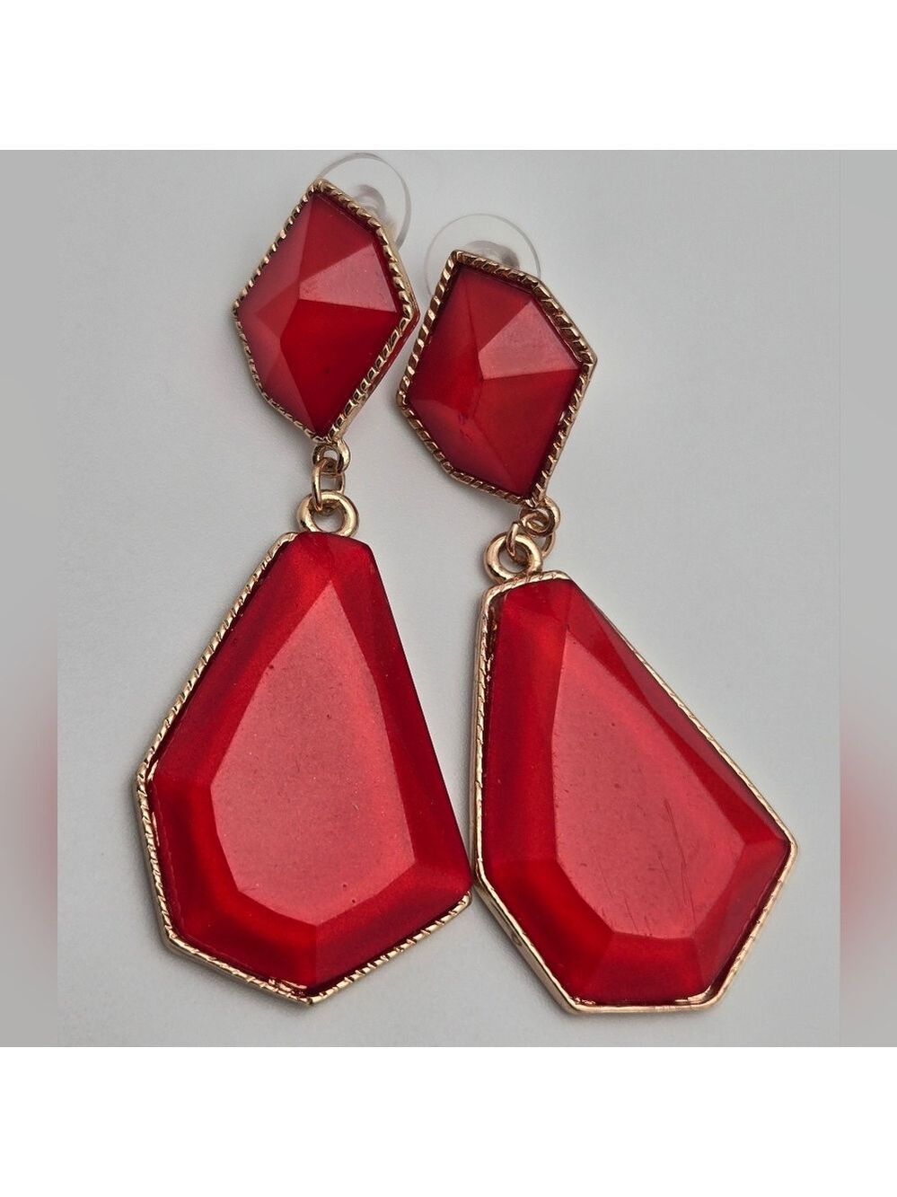 ✨2/$10✨ Red Crystal Gold Tone Dangle Earrings 2.5" Statement Glam